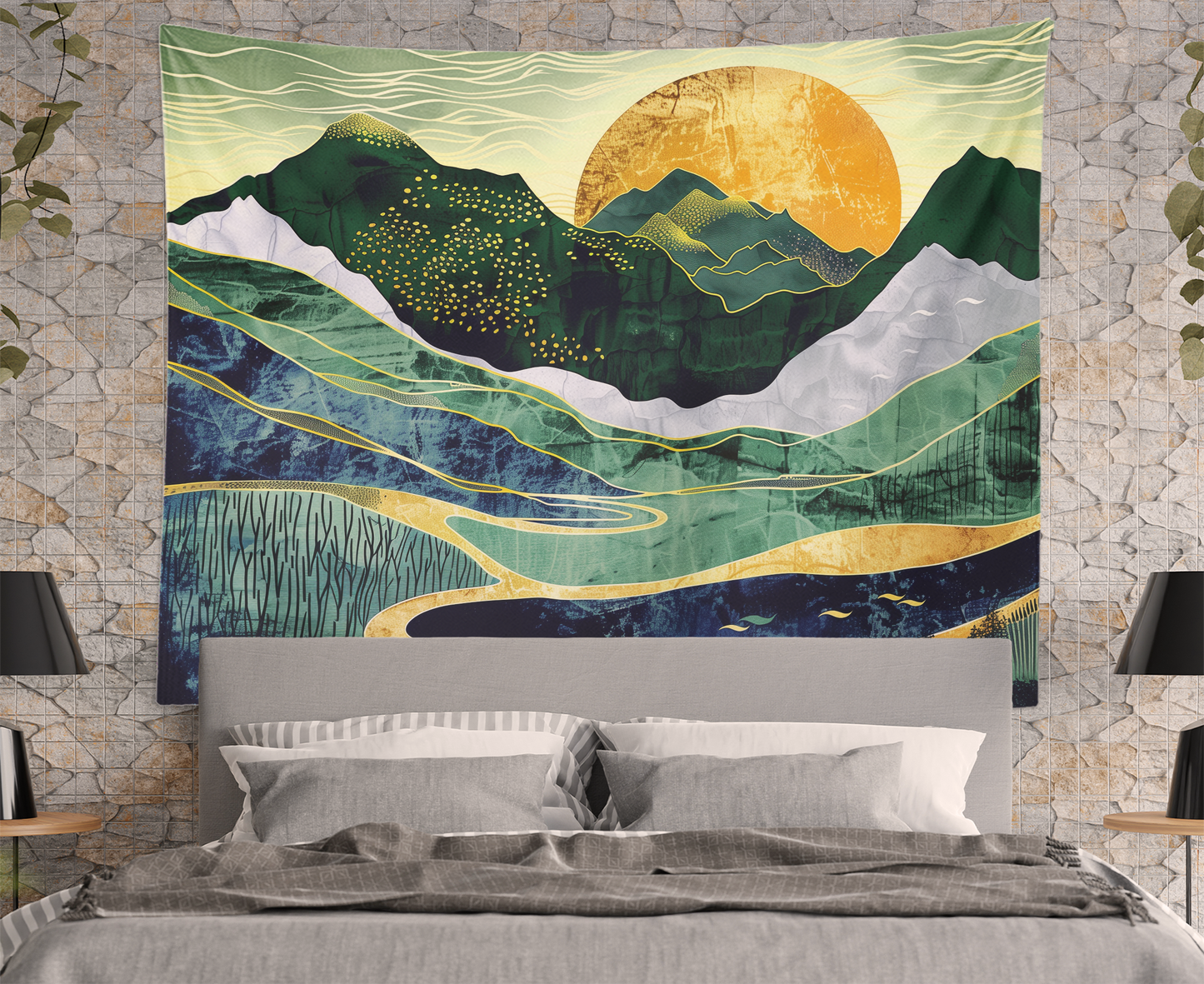 Boho Tapestry Wall Hanging, Mountain Landscape Nature Abstract Minimalist Simple Mandala For Living Room/Bedroom/College Dorm