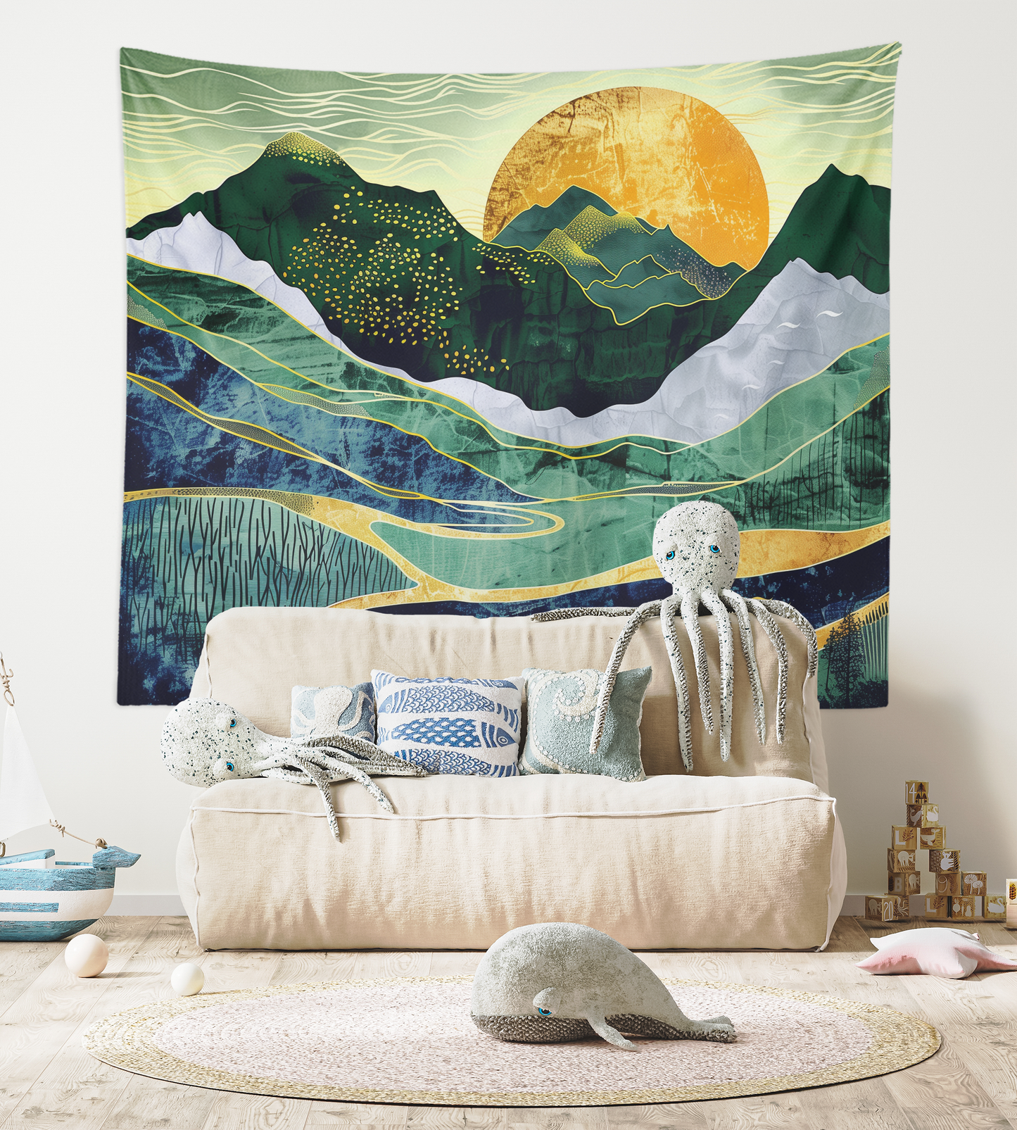 Boho Tapestry Wall Hanging, Mountain Landscape Nature Abstract Minimalist Simple Mandala For Living Room/Bedroom/College Dorm