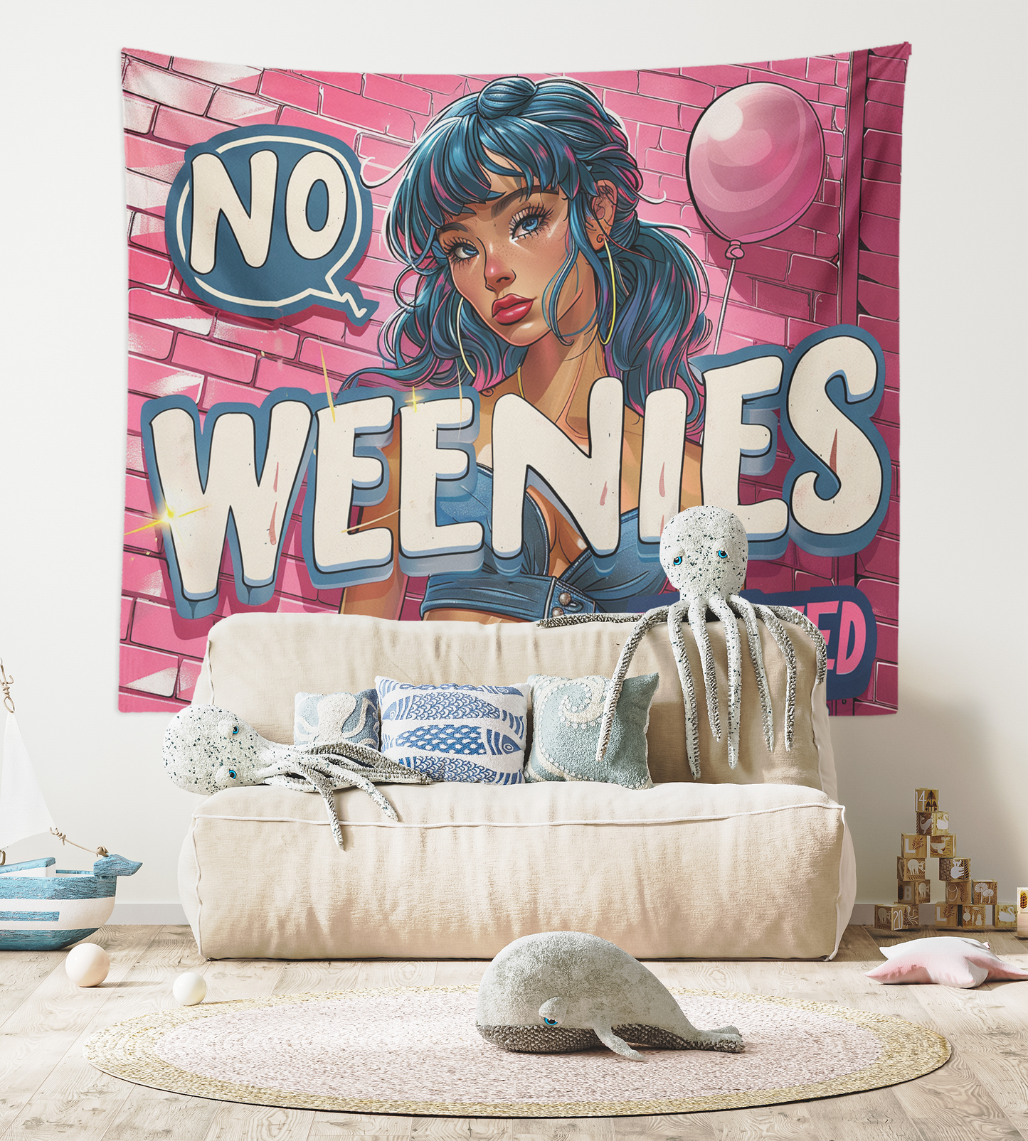 Funny Tapestry, No Weenies Allowed, Spongebob, Meme Flags, Quote Wall Hanging, College, Dorm Décor , Cartoon Humor Art