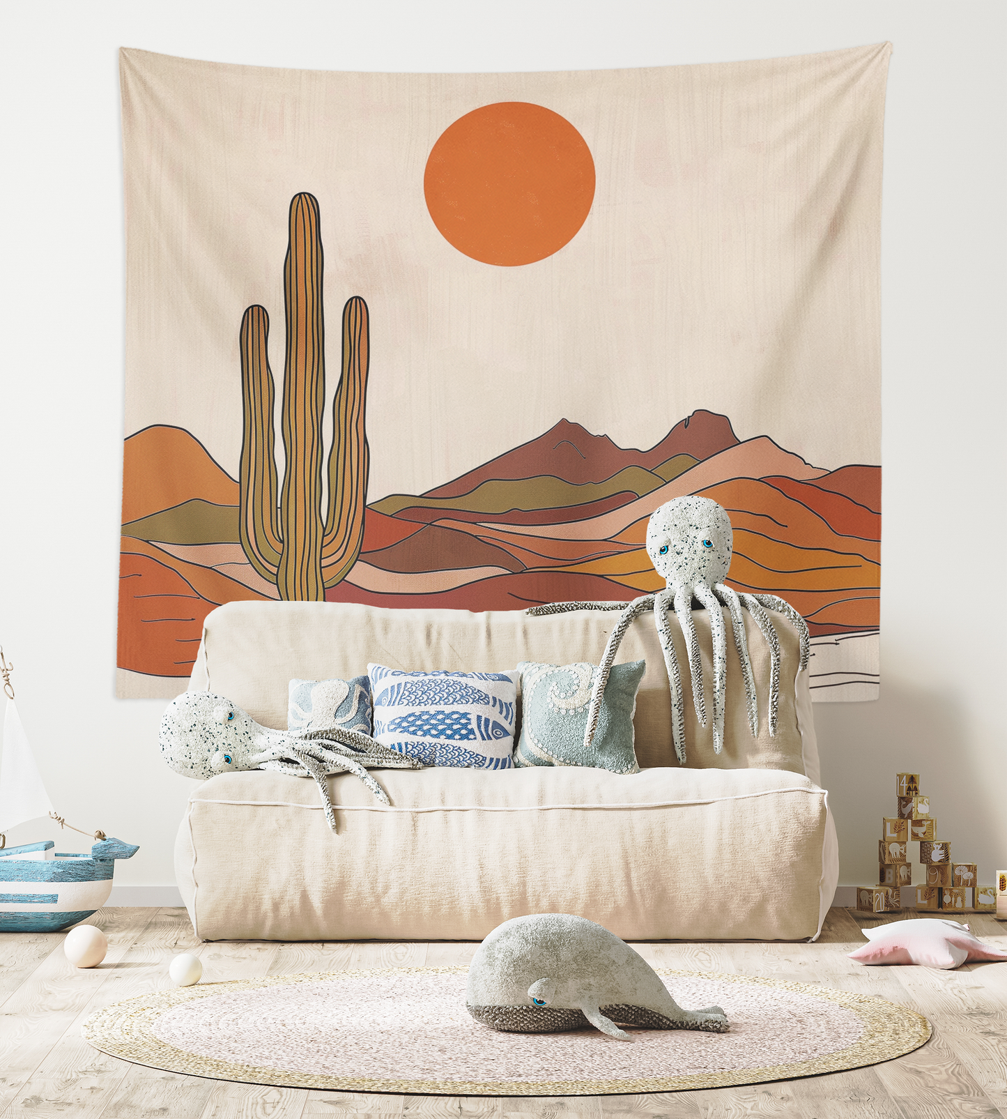 Boho Desert Landscape, Tapestry Wall Hanging, Desert Sun, Wall Art,  Abstract Mandala Print Décor  Living Room/Bedroom/College Dorm