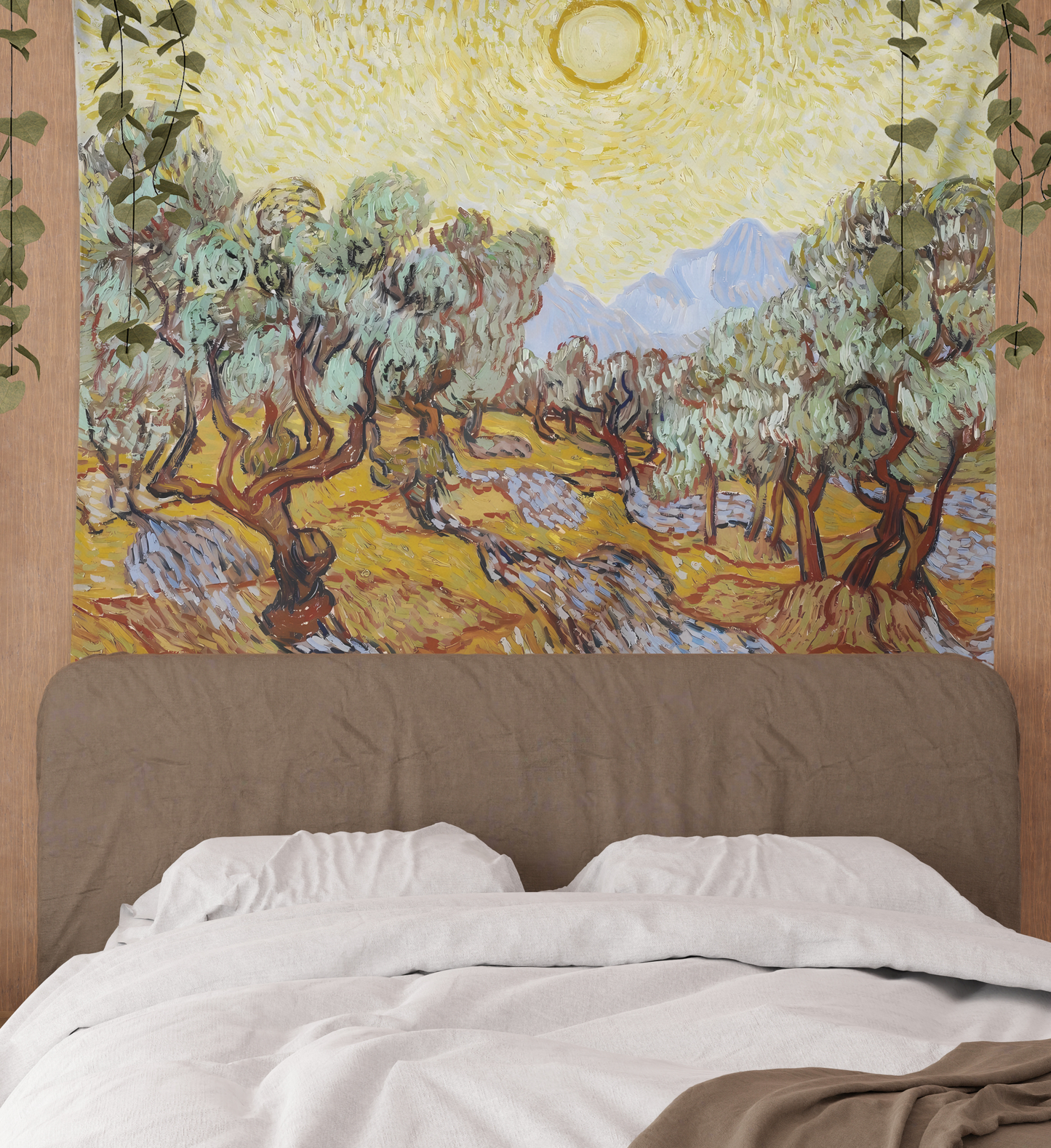 Vincent Van Gogh Painting , Landscape Art Tapestry, Wall Hanging, Olive Trees With Yellow Sky And Sun, Dorm Room Décor