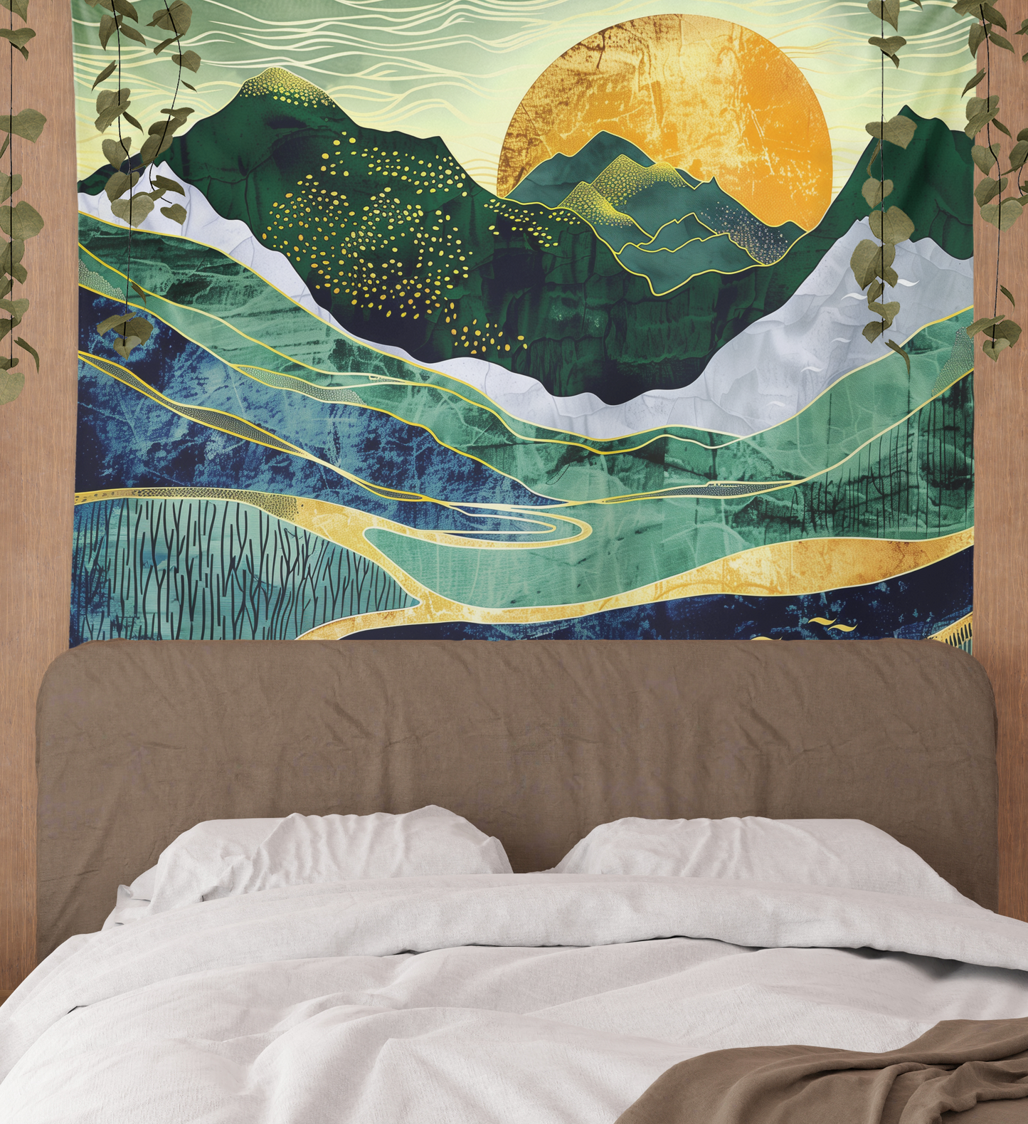 Boho Tapestry Wall Hanging, Mountain Landscape Nature Abstract Minimalist Simple Mandala For Living Room/Bedroom/College Dorm