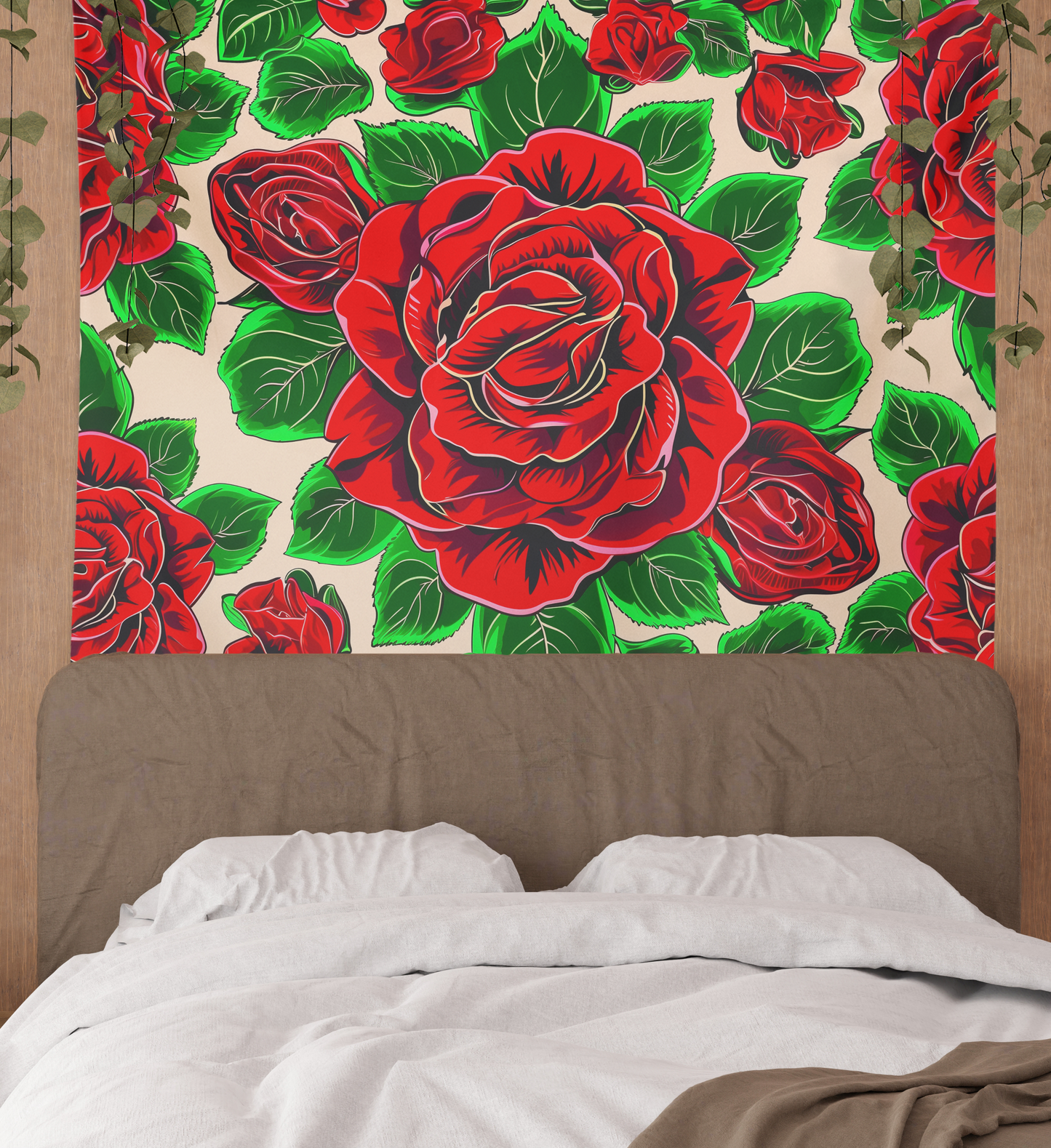 Floral Tapestry Wall Hanging Flower Mandala Boho Flower Wall Art Roses Artwork Décor Red Rose Pattern Bohemian Tapestries for Bedroom