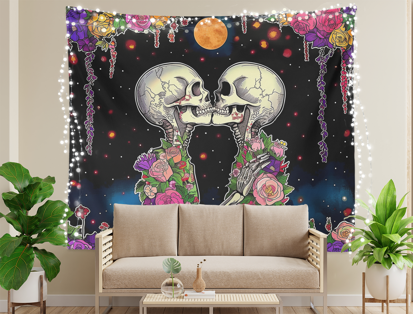 Skeleton Flower, Skeleton Love, Wall Tapestry, Skull And Roses Drawing, Sugar Skull, Psychedelic, Trippy Art, Goth Decor