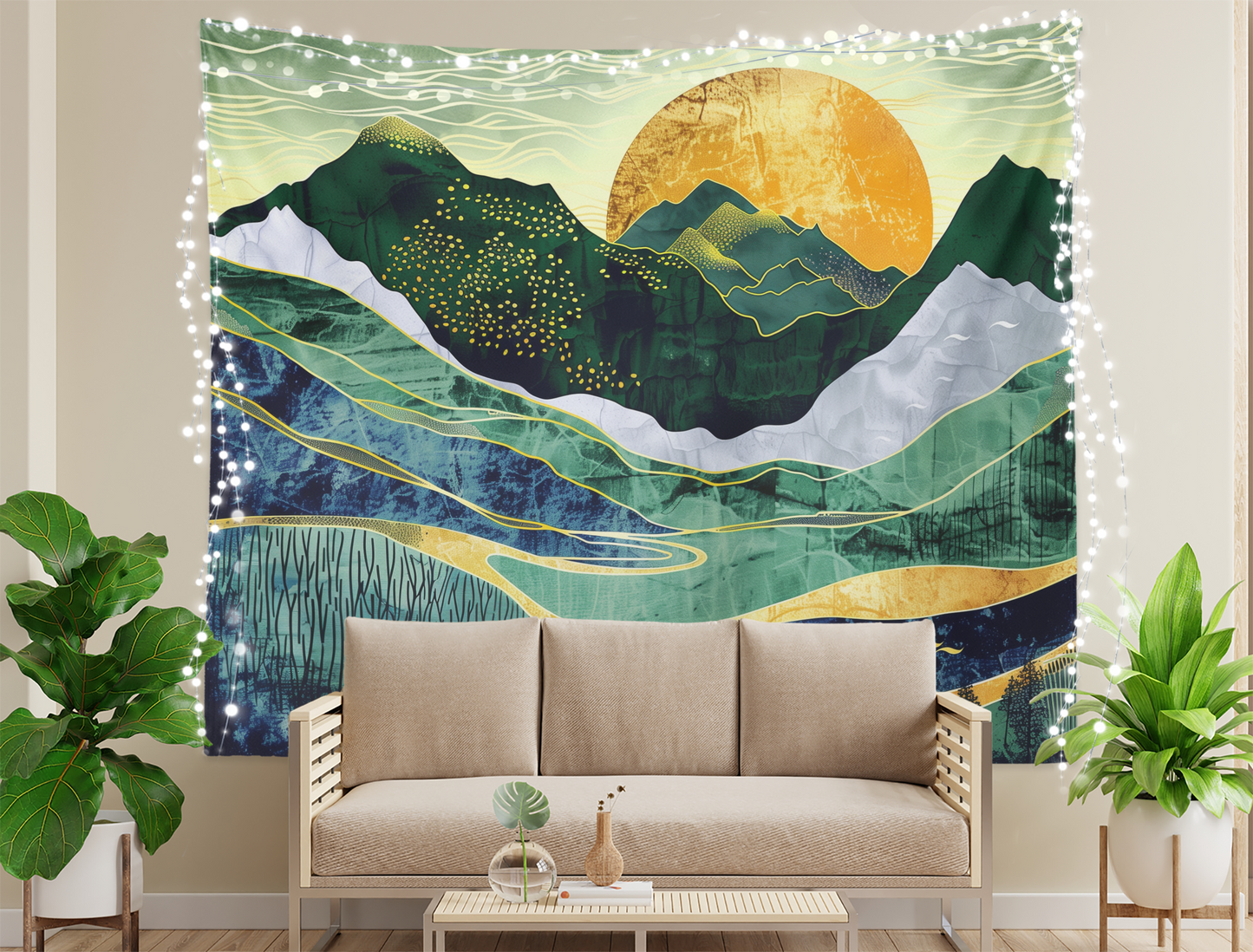 Boho Tapestry Wall Hanging, Mountain Landscape Nature Abstract Minimalist Simple Mandala For Living Room/Bedroom/College Dorm