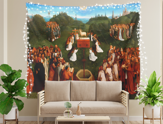 Jan Van Eyck, Ghent Altarpiece, Adoration of the Lamb Tapestry Wall Hanging, Famous Paintings Wall Art Print, Bedroom, Dorm