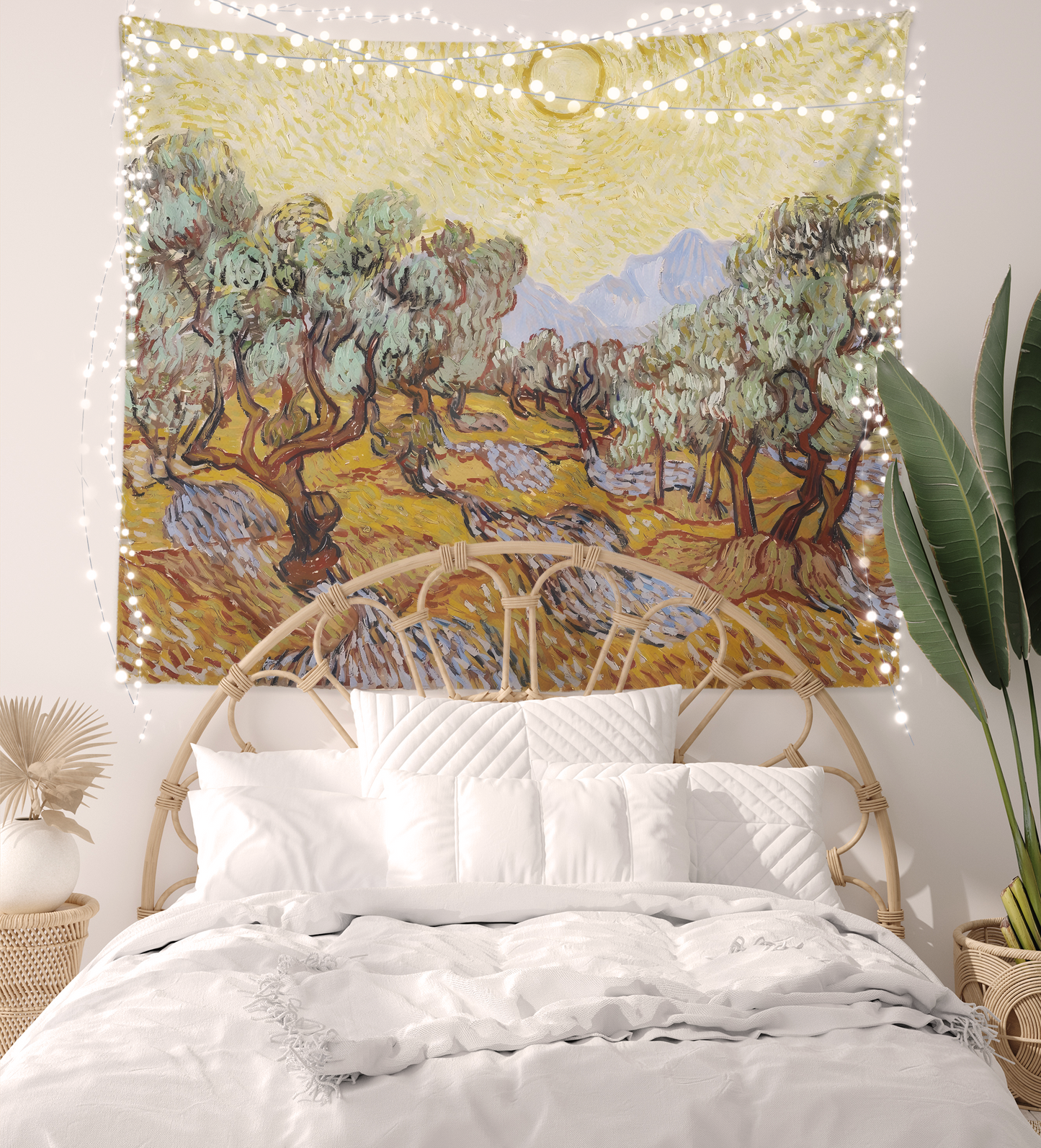 Vincent Van Gogh Painting , Landscape Art Tapestry, Wall Hanging, Olive Trees With Yellow Sky And Sun, Dorm Room Décor