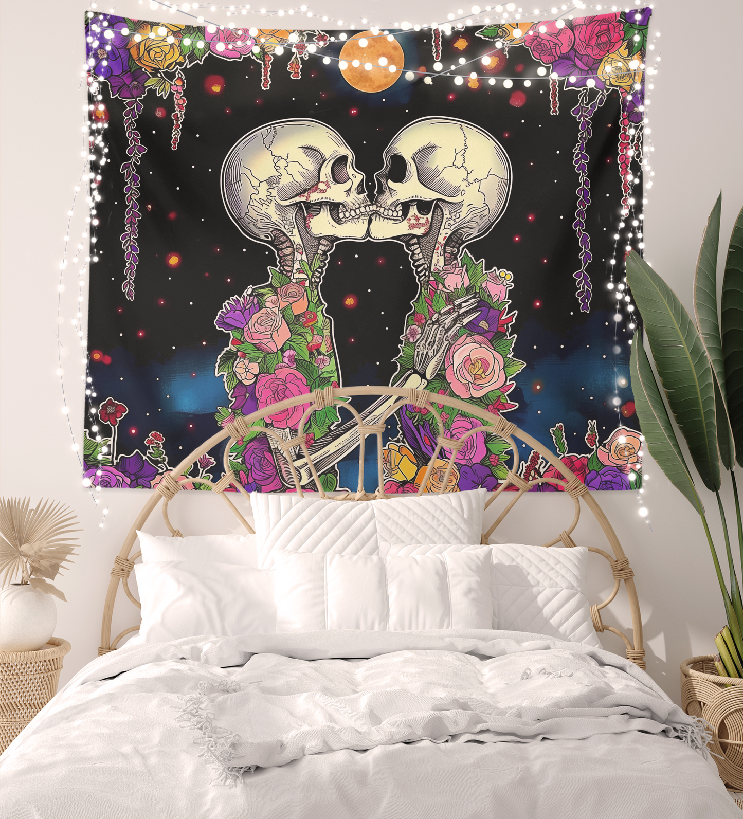 Skeleton Flower, Skeleton Love, Wall Tapestry, Skull And Roses Drawing, Sugar Skull, Psychedelic, Trippy Art, Goth Decor