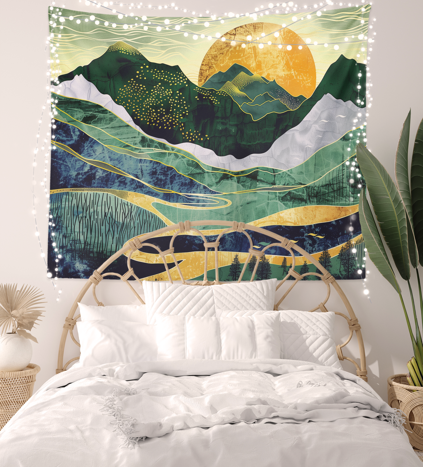 Boho Tapestry Wall Hanging, Mountain Landscape Nature Abstract Minimalist Simple Mandala For Living Room/Bedroom/College Dorm