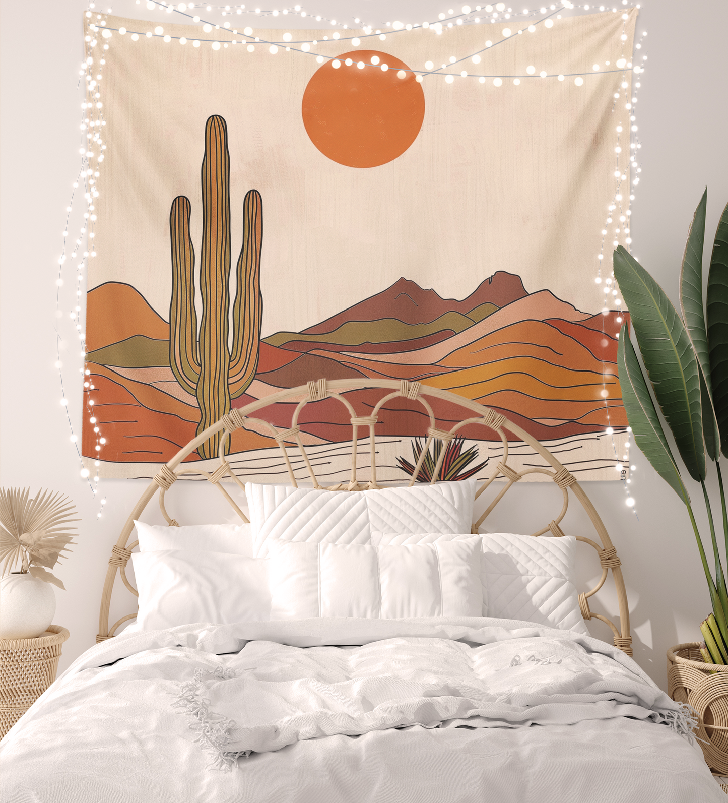 Boho Desert Landscape, Tapestry Wall Hanging, Desert Sun, Wall Art,  Abstract Mandala Print Décor  Living Room/Bedroom/College Dorm
