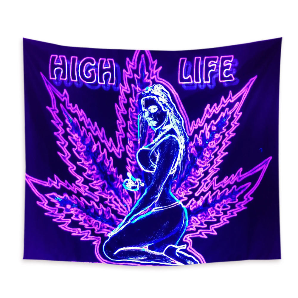 Weed Leaf Tapestry, Black Light Tapestry, Blacklight, Woman Silhouette, Trippy Wall Hanging, Glow in The Dark Poster