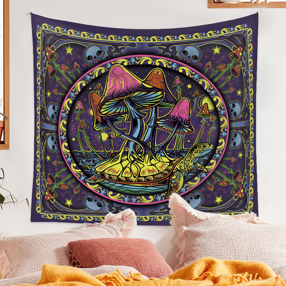 Psychedelic Trippy Mushroom Tapestry, Skull Tapestry Wall Hanging, Aesthetic Hippie Abstract Cool Fantasy Decor for Bedroom Living Room