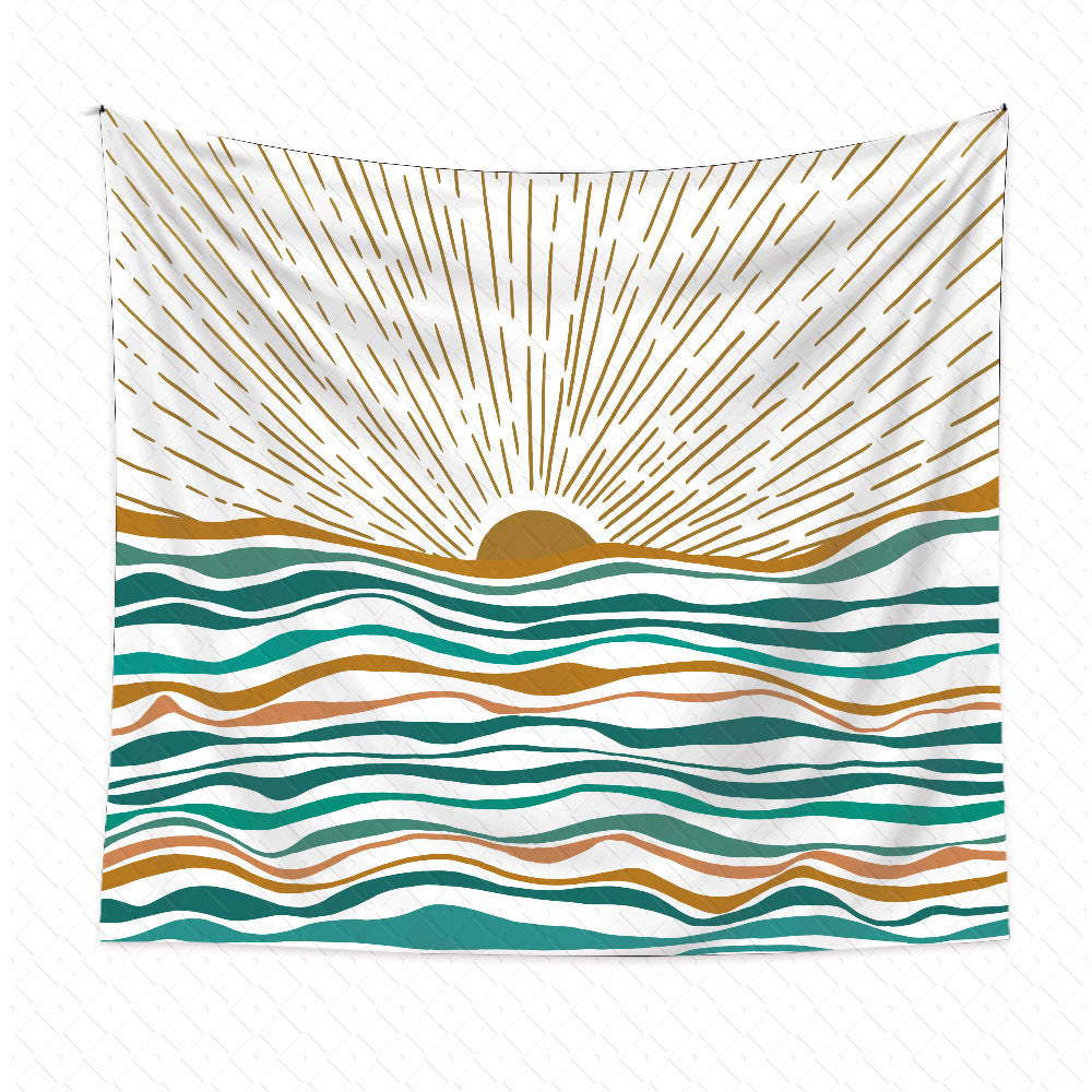 Bohemian Tapestry Wall Hanging, Boho Sun Tapestry, Wall Aesthetic Retro Décor, Minimalist Vintage Sunrise Sunset Tapestries for Bedroom