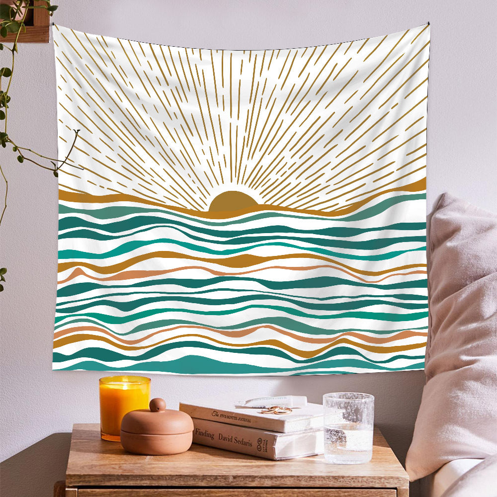 Bohemian Tapestry Wall Hanging, Boho Sun Tapestry, Wall Aesthetic Retro Décor, Minimalist Vintage Sunrise Sunset Tapestries for Bedroom