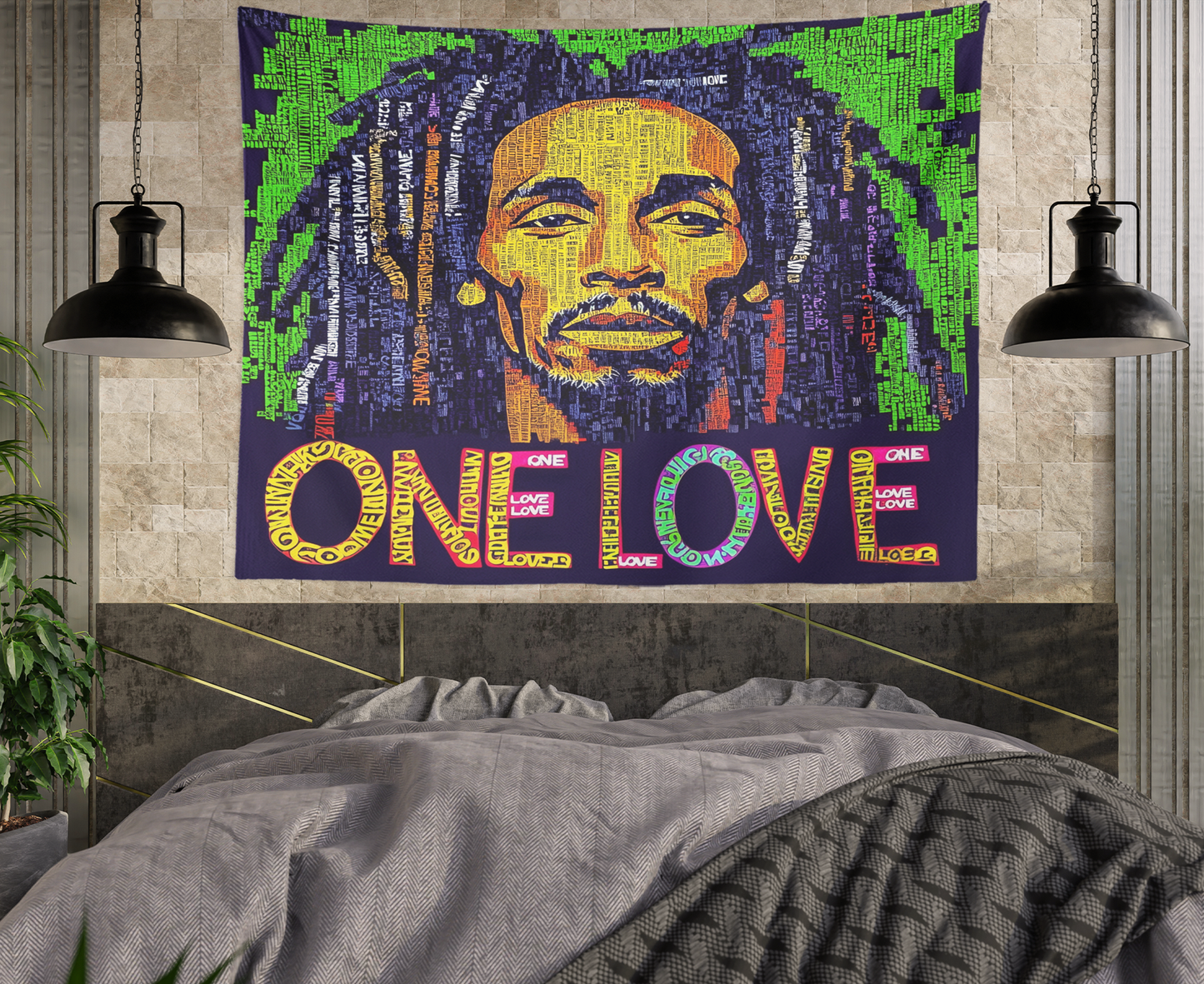 Bob Marley One Love Tapestry, Bob Marley One Love Wall Hanging, Bobmarley Quote Poster, Reggae Music Art, Rastafarian Flag for Dorm, Bedroom