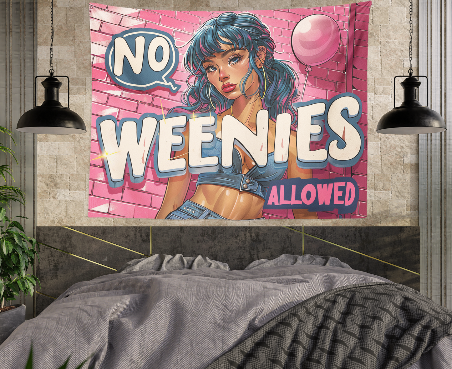 Funny Tapestry, No Weenies Allowed, Spongebob, Meme Flags, Quote Wall Hanging, College, Dorm Décor , Cartoon Humor Art