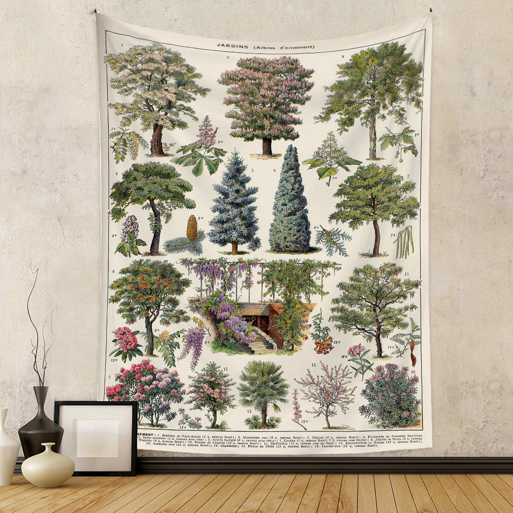 Vintage Tree Wall Tapestry, Botanical Reference Chart Plant Wall Art Prints , Nature Tapestry for Biology Classroom Science Nursery Home