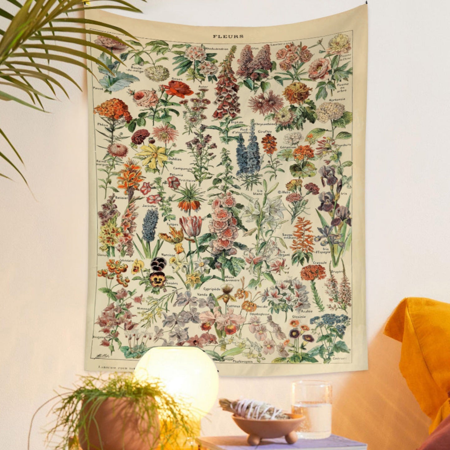 Vintage Flower Tapestry, Plant tapestry,  Botanical Print Tapestry , Herbs Tapestry, Floral  Chart Poster, Tapestries for Kitchen Bedroom