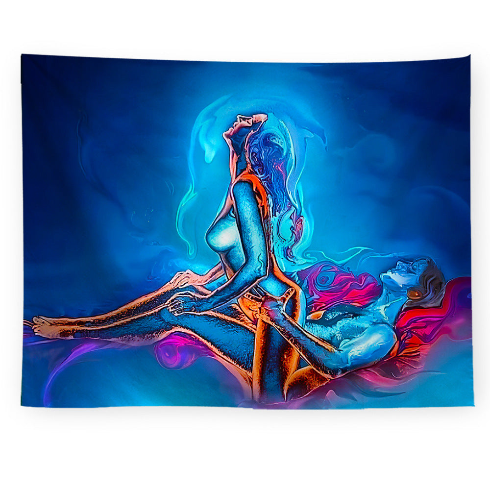 Burning Love Tapestry, Lovers Art Abstract Wall Hangings, UV Reactive Tapestry, Psychedelic Trippy Fluorescent Black Light Bedroom Décor