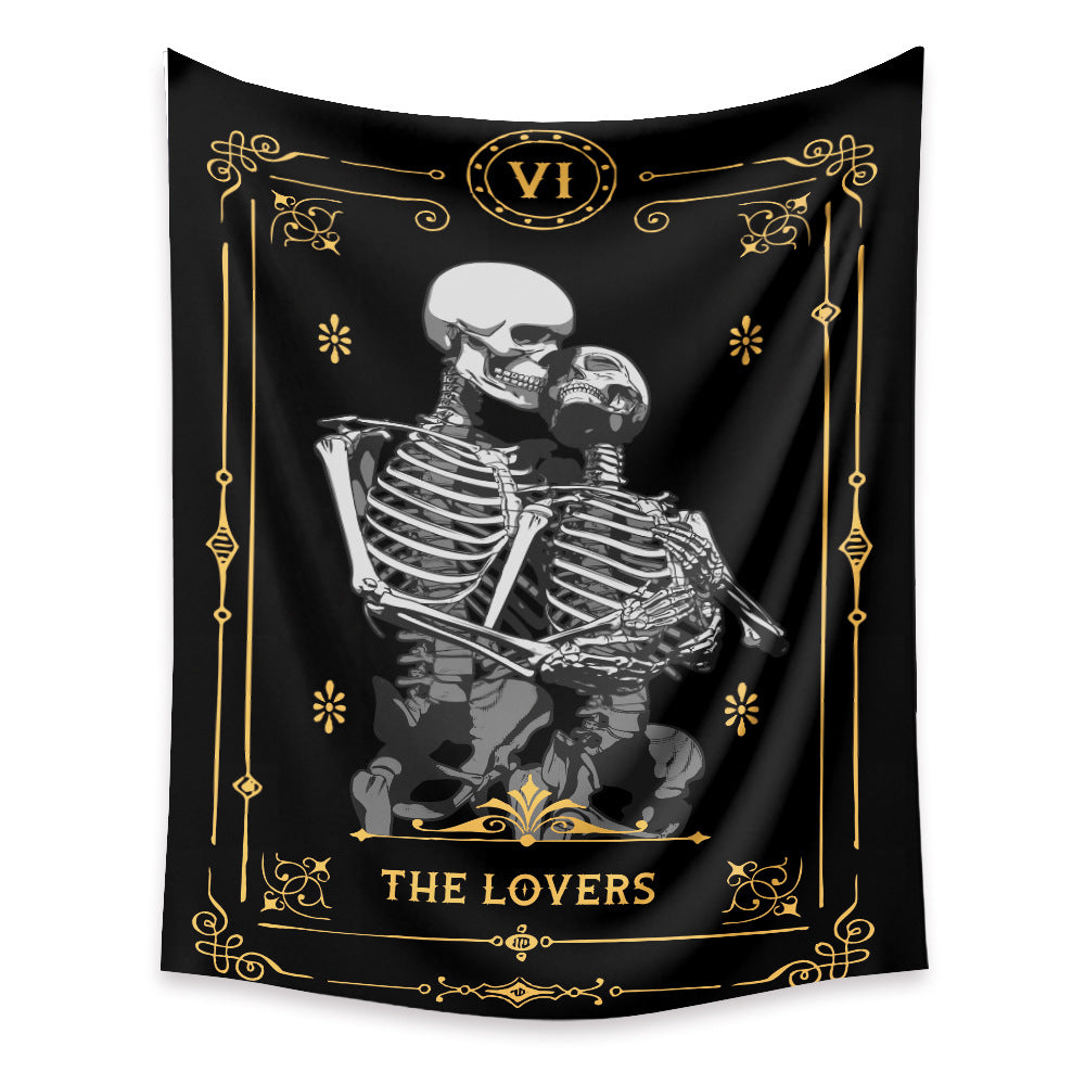 Skull Tapestry ,The Kissing Lovers Tapestry , Black Witchcraft Wall Hanging, Tarot Card Tapestry, Human Skeleton Tapestries for Living Room