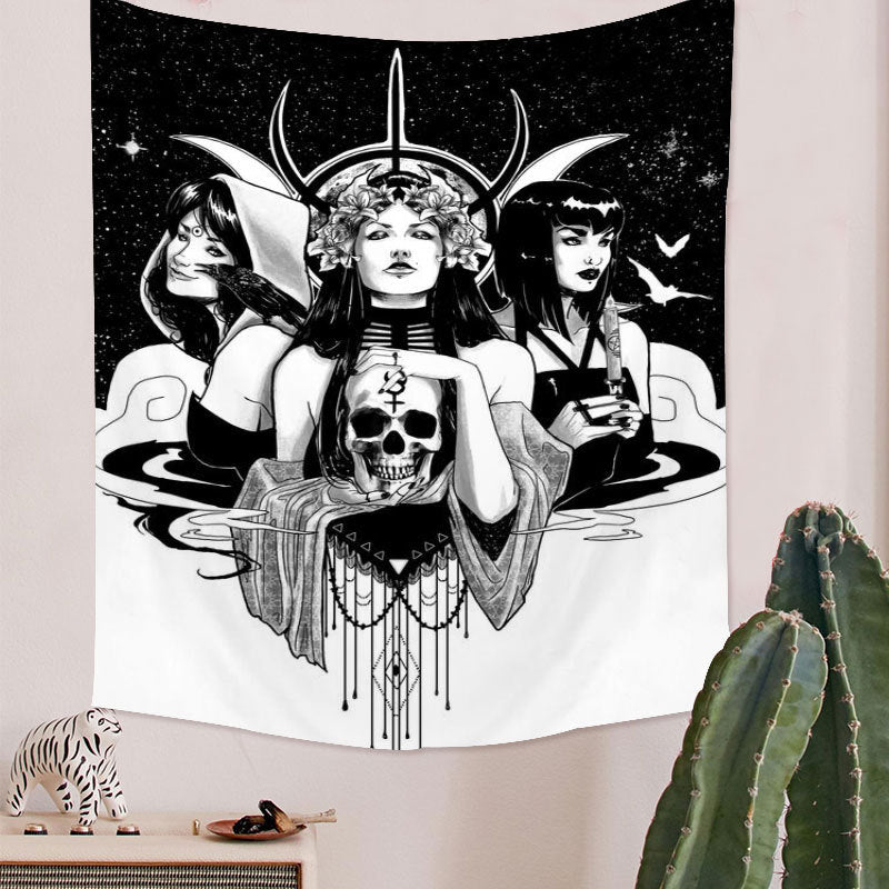 Moon Goddess Tapestry , Girl Skull Wall Hanging, Black And White Tapestry, Witchcraft Décor, Witch kit, Witchy Gifts , Tarot Card Cloth