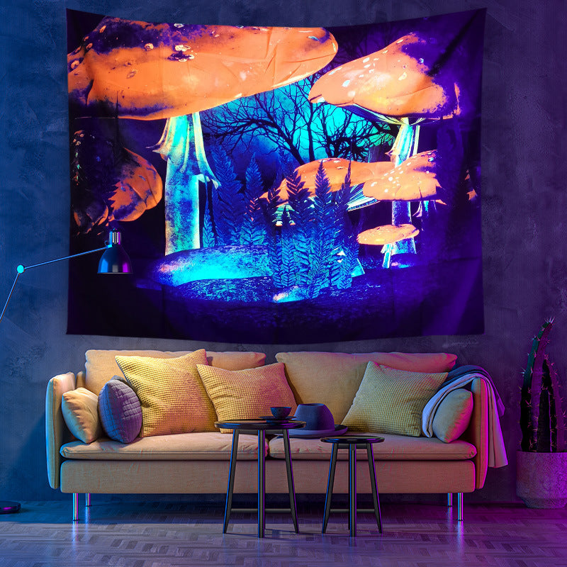 UV Black Light Wall Hanging, Fluorescent Mushroom Tapestry, Neon Fairy Tapestry, Psychedelic Mushroom, Trippy Tapestry Blue, Party Décor