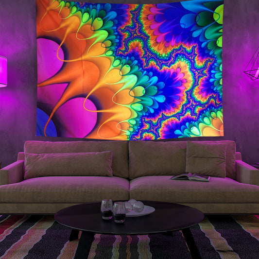 UV Black Light  Fluorescent Wall Hanging, Psychedelic Fantasy Tapestry,  Abstract Trippy Colorful Mandala Party Décor, for Living Room