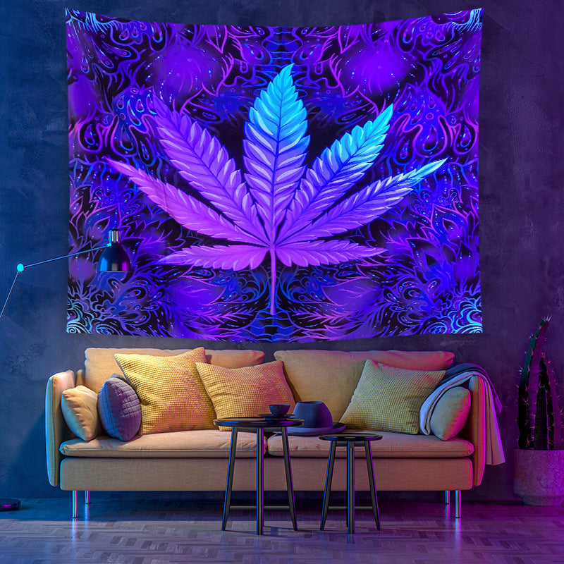 UV Black Light Tapestry, Psychedelic Weeds Cannabis Leaf  Fluorescent Trippy Wall Hanging ,Abstract Mandala Hippie ,Neon, Party Décor