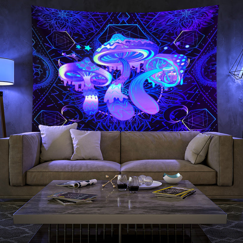 UV Black Light Fluorescent Wall Hanging,  Mushroom Tapestry, Neon Fairy Tapestry, Psychedelic Mushroom, Trippy Tapestry Blue, Party Décor