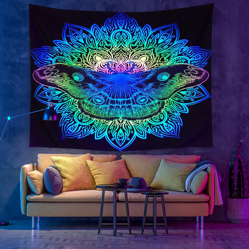 UV Black Light Butterfly Fluorescent Tapestry, Glow in the Dark Wall Hanging,  Psychedelic Moth Mandala ,Party Décor, Room ,Dorm, Bedroom