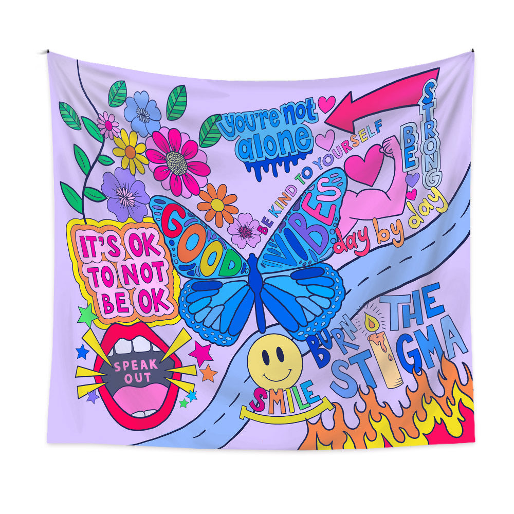 Motivational Tapestry, Butterfly Wall Art, Motivational Inspirational Quotes Wall Hanging,  Colorful Tapestries For Teen Girl Bedroom