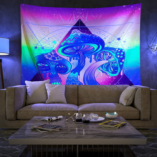 Fluorescent UV Black Light Wall Hanging, Trippy Mushroom Tapestry, Hippie Psychedelic Bohemian Witch Mandala ,Party Décor, for Room ,Dorm
