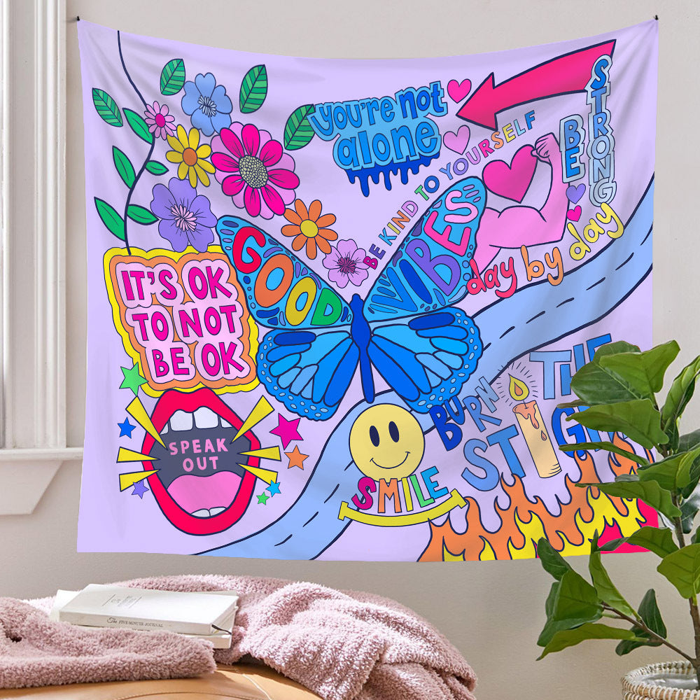 Motivational Tapestry, Butterfly Wall Art, Motivational Inspirational Quotes Wall Hanging,  Colorful Tapestries For Teen Girl Bedroom