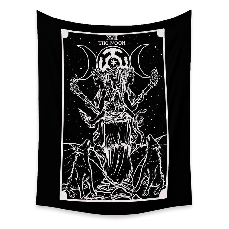 Moon Goddess Hecate Tapestry, Tarot Card Wall Hanging, Black and White  Decor ,Psychedelic Witchcraft Mandala Witchy Tapestries For Dorm