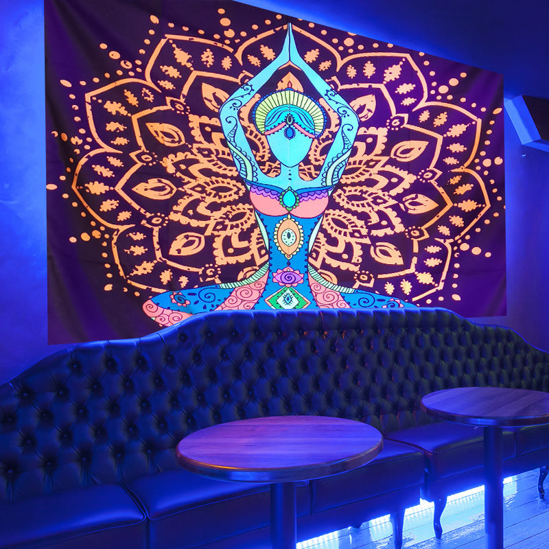 Fluorescent UV Black Light Tapestry, Indian Meditation Seven Chakra Yoga Wall Hanging , Mandala Hippy ,Party Décor, for Bedroom, Room