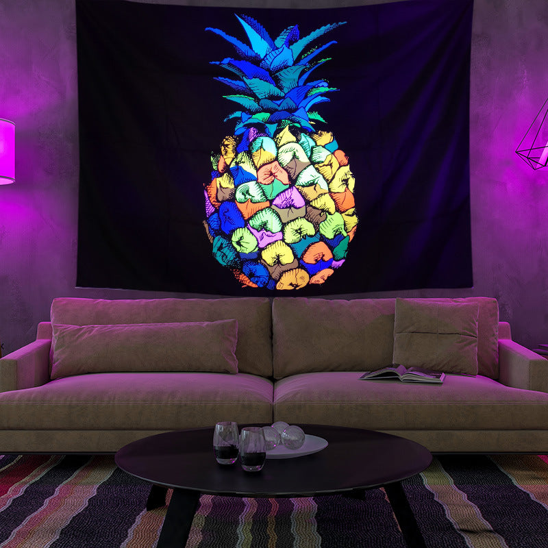 UV Black Light Wall Hanging, Psychedelic Pineapple Ananas Fruit Fluorescent Tapestry Trippy  Abstract Mandala Hippie ,Neon, Party Décor,