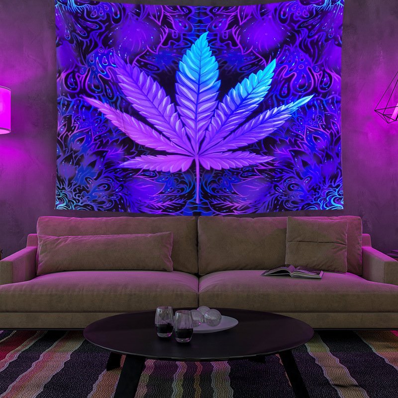 UV Black Light Tapestry, Psychedelic Weeds Cannabis Leaf  Fluorescent Trippy Wall Hanging ,Abstract Mandala Hippie ,Neon, Party Décor