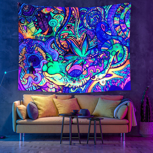 UV Black Light Neon Tapestry, Psychedelic Monster Eyes Fluorescent Wall Hanging Trippy Abstract Mandala Party Décor, for Living Room
