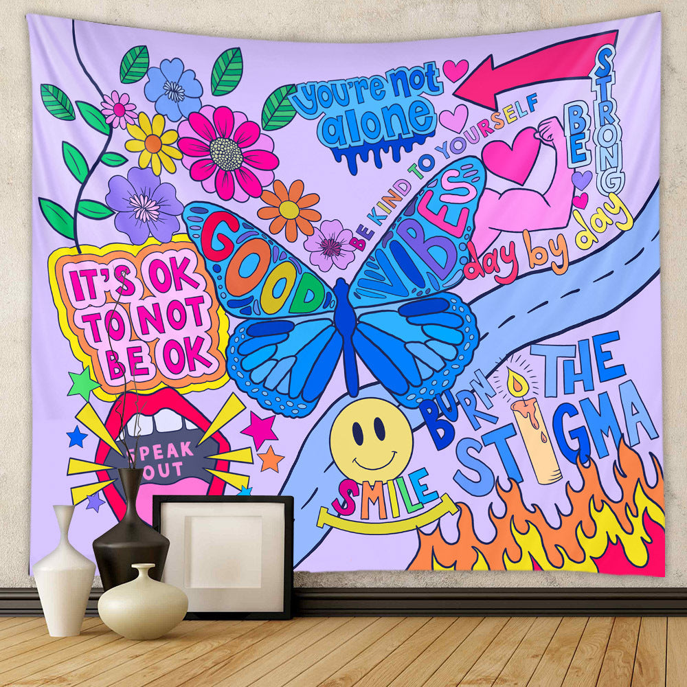 Motivational Tapestry, Butterfly Wall Art, Motivational Inspirational Quotes Wall Hanging,  Colorful Tapestries For Teen Girl Bedroom