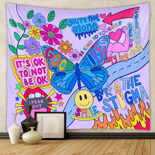 Motivational Tapestry, Butterfly Wall Art, Motivational Inspirational Quotes Wall Hanging,  Colorful Tapestries For Teen Girl Bedroom