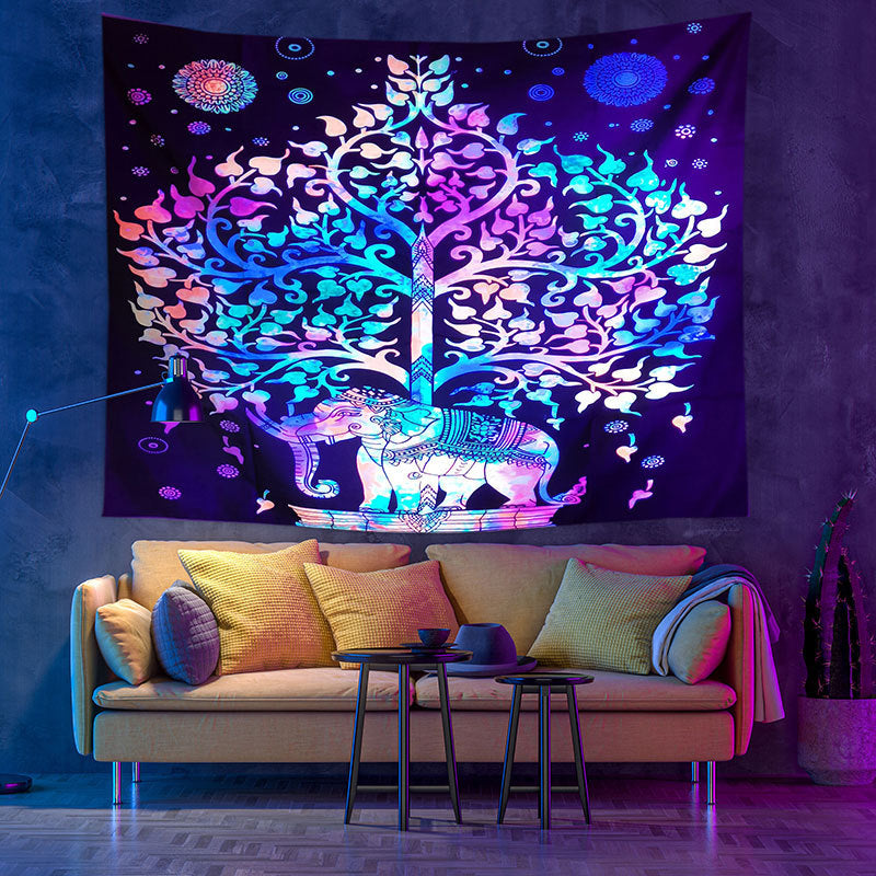 Blacklight UV Tapestry, Three of Life Tapestry, Elephantc Wall Hanging, Fluorescent Tapestry, Wall Art, Party Décor, for Living Room