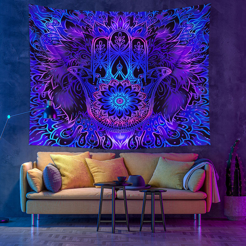 Blacklight UV Tapestry, Hamsa Tapestry, Anti Evil Eye Wall Hanging, Fluorescent Charm Tapestry, Wall Art, Party Décor, for Living Room