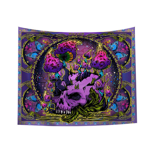 Trippy Mushroom Tapestry, Skull  Skeleton Wall Hanging, Psychedelic Décor,  Hippie Mandala, Mystic Aesthetic Fantasy Art For Dorm,Bedroom