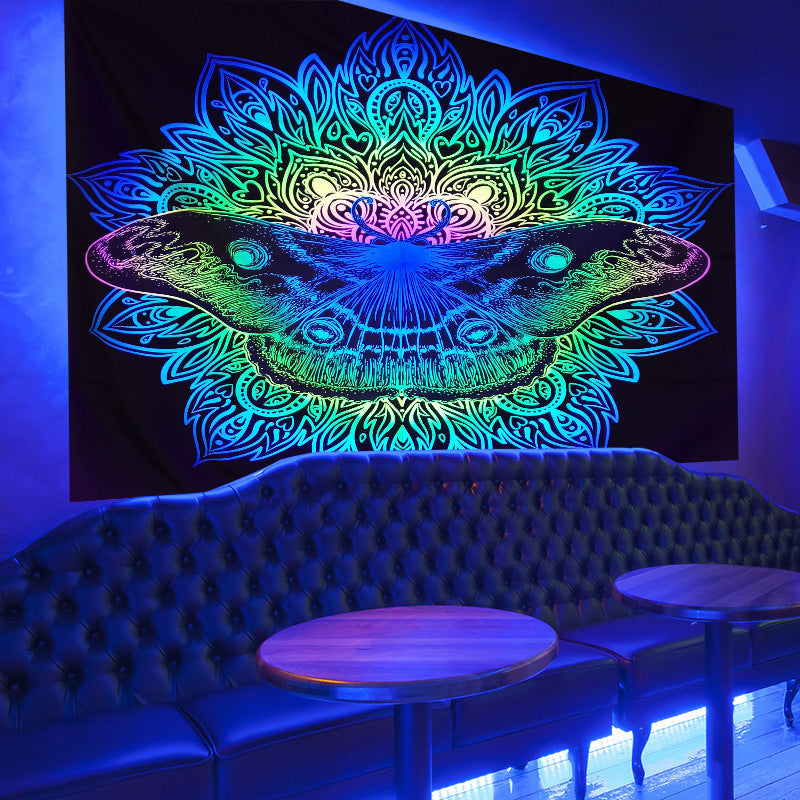 UV Black Light Butterfly Fluorescent Tapestry, Glow in the Dark Wall Hanging,  Psychedelic Moth Mandala ,Party Décor, Room ,Dorm, Bedroom