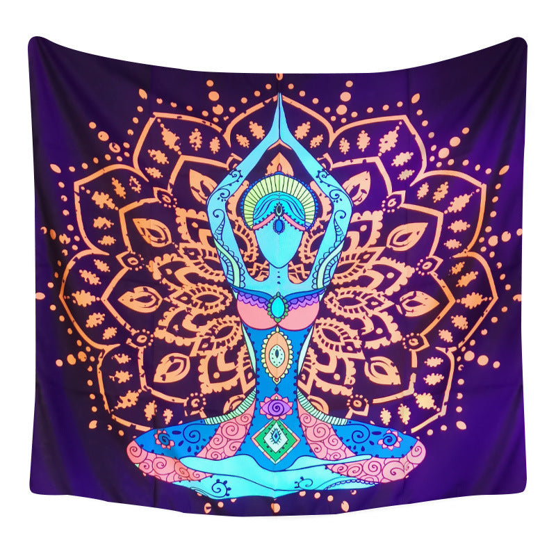 Fluorescent UV Black Light Tapestry, Indian Meditation Seven Chakra Yoga Wall Hanging , Mandala Hippy ,Party Décor, for Bedroom, Room