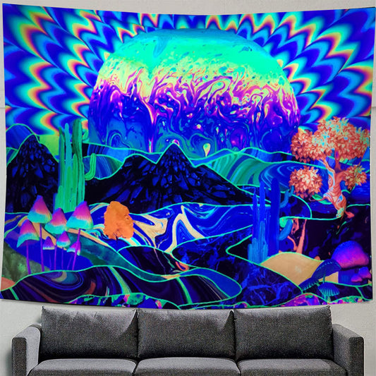 UV Black Light Tapestry, Bohemian Psychedelic Landscape Fluorescent Wall Hanging ,Abstract Mandala Hippy ,Party Décor, for Bedroom, Room