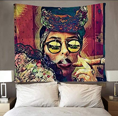 African Women Lady Tapestry African American Woman Smoking Tapestries Wall Art Rasta Bedroom Living Room Dorm Wall Hanging Throw Bedspread