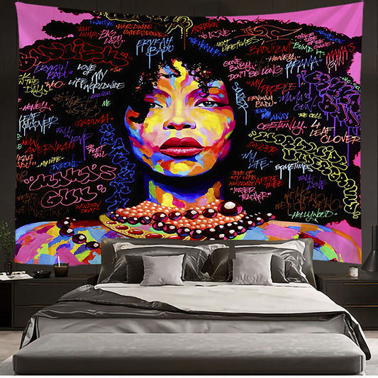 African American Women Tapestries Wall Art Black Afro Girl Tapestry Graffiti Hippie Bedroom Living Room Dorm Wall Hanging Throw Bedspread