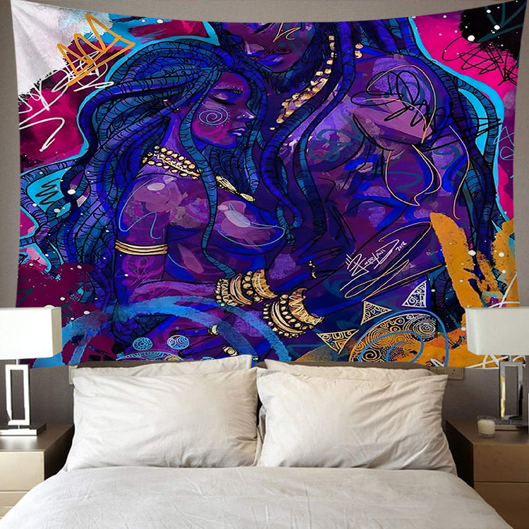 African American Sexy Women Tapestry, Wall Art Tapestries, Hippie , African Black Couple Lovers Wall Tapestry For Living  Room College Dorm