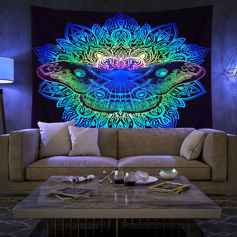 UV Black Light Butterfly Fluorescent Tapestry, Glow in the Dark Wall Hanging,  Psychedelic Moth Mandala ,Party Décor, Room ,Dorm, Bedroom